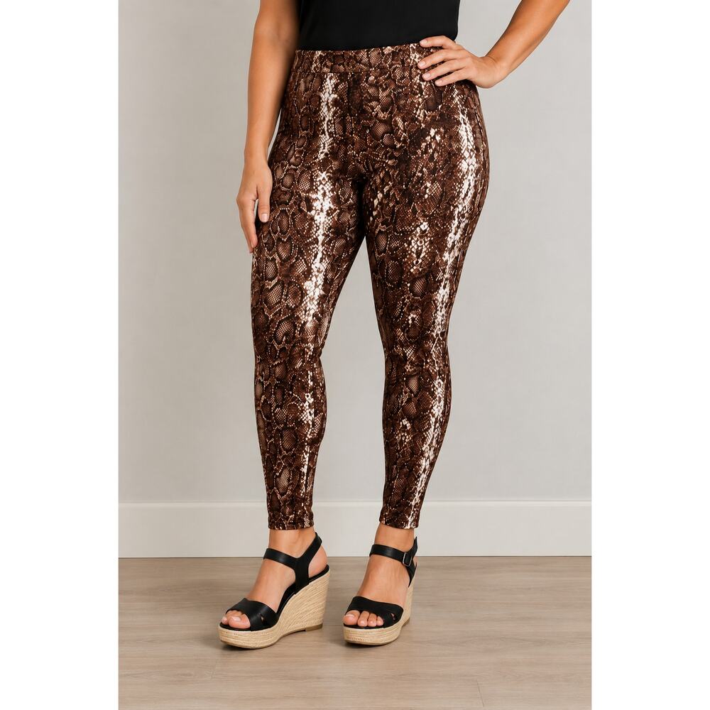 Women With Control Brown Snakeskin Print Leggings XL NWT Slimming